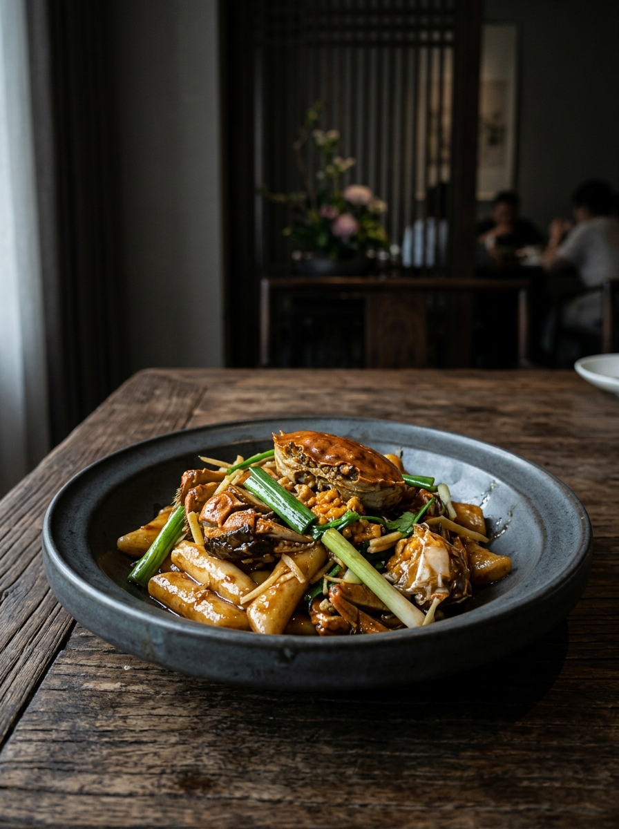 Original ClouChef poster: Mitten Crab Stir-Fried with Rice Cakes