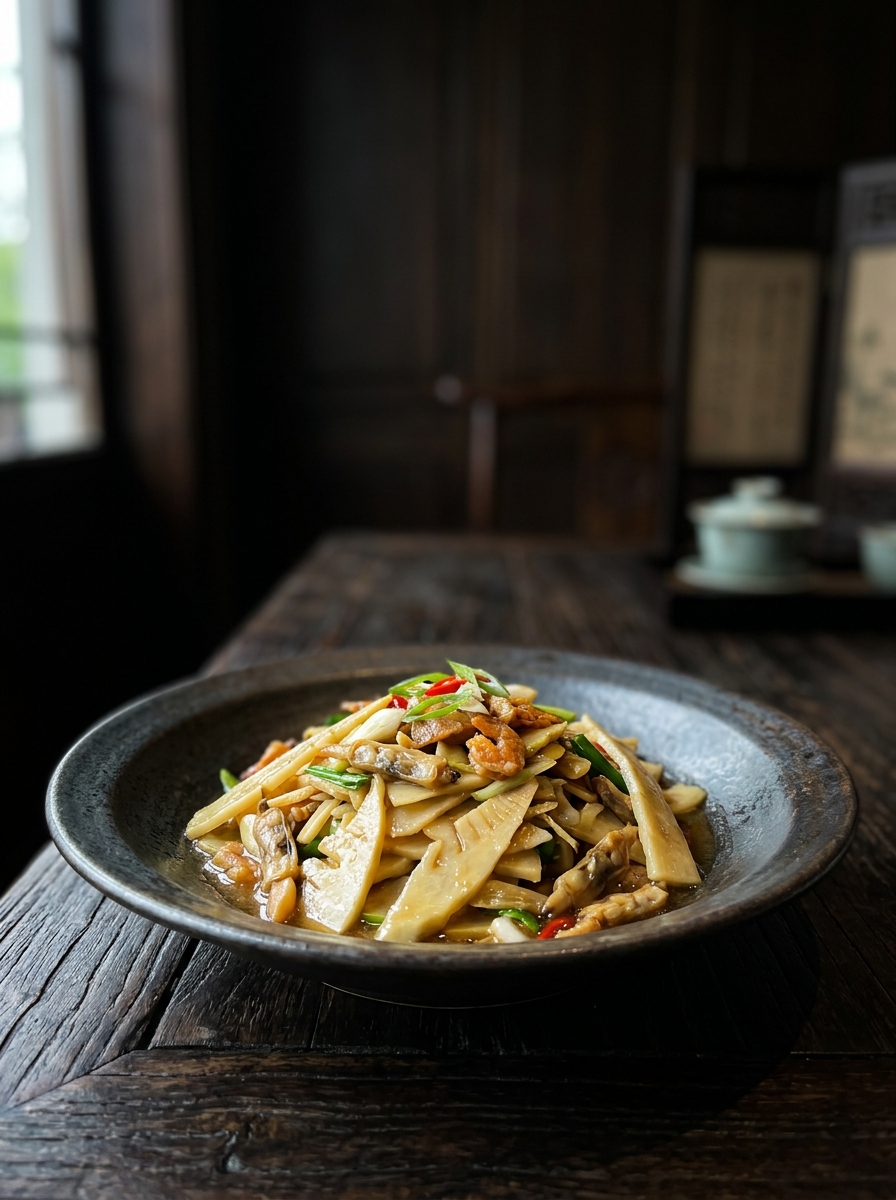 Original ClouChef poster: Stir-Fried Bamboo Shoots with Dried Seafood