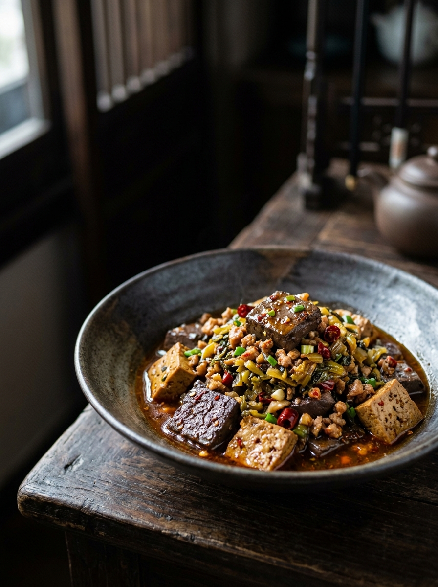 Original ClouChef poster: Pig's Blood with Tofu and Pickled Vegetables