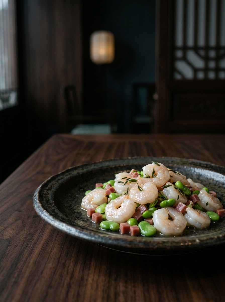 Original ClouChef poster: Biluochun Shrimp with Broad Beans