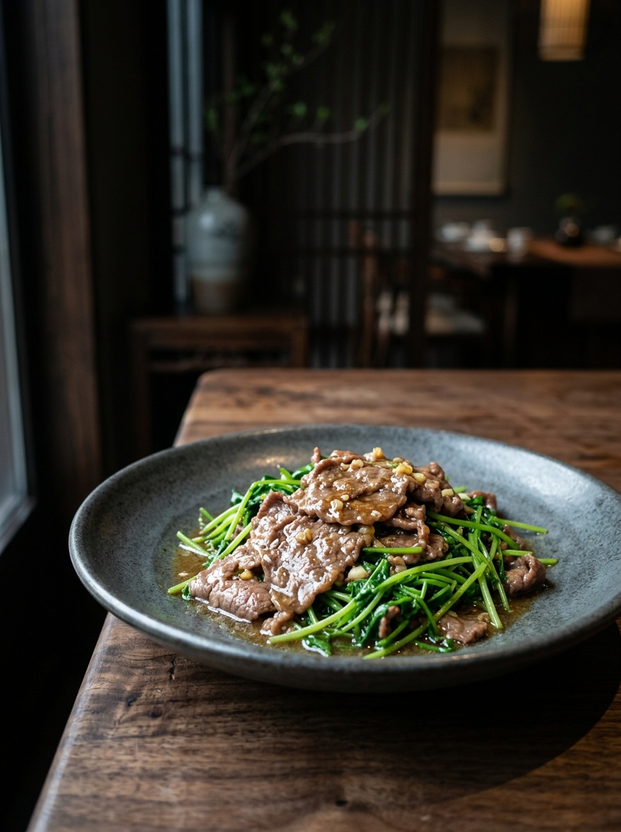 Original ClouChef poster: Oyster Sauce Beef with Clover Greens